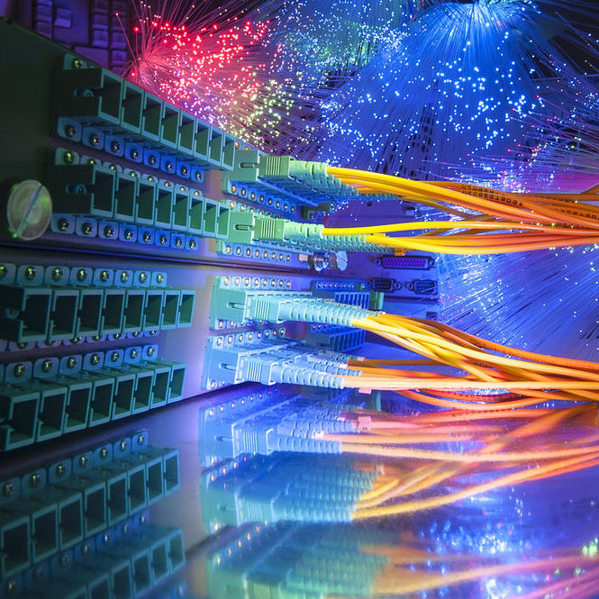 Technology center with fiber optic equipment