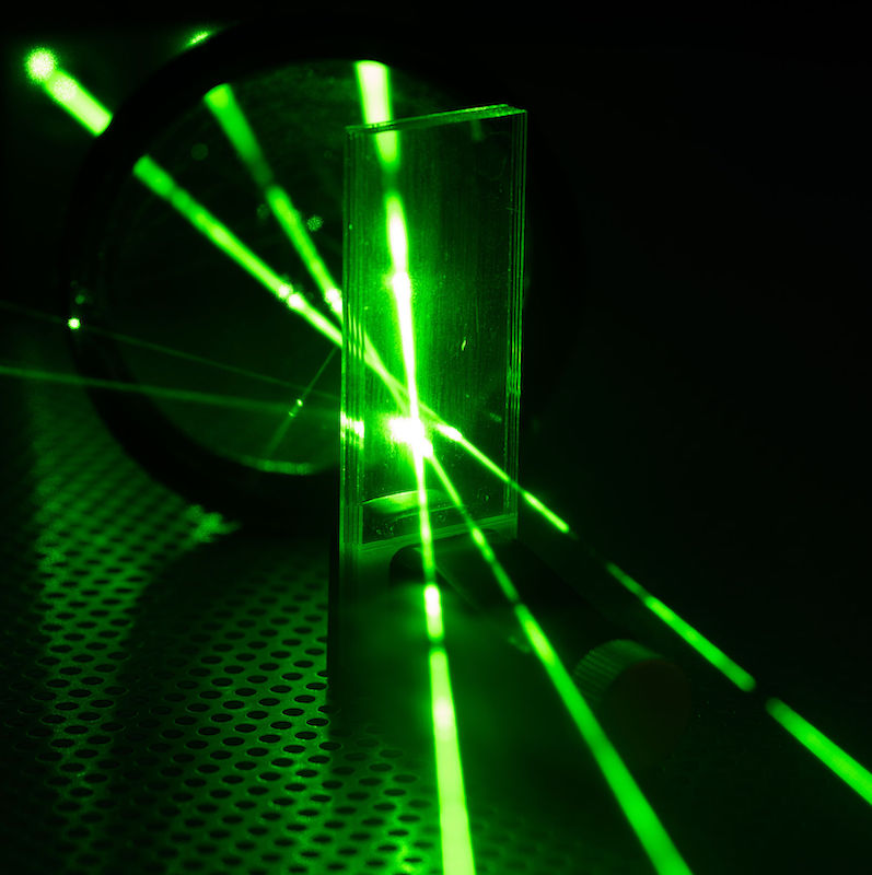 Experiment in photonic laboratory with laser