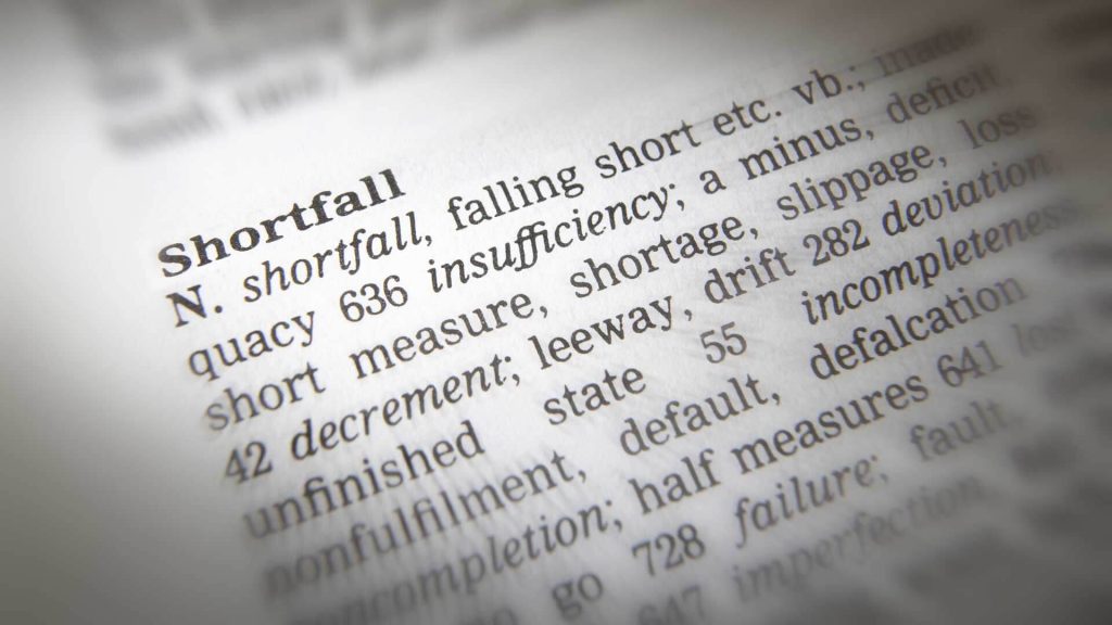 Image of the dictionary definition of shortfall. 