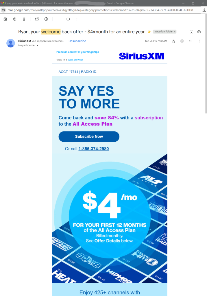 Welcome Back message