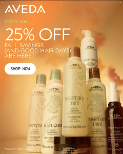 4 Fall Email Marketing Tips to Boost Q4 - Aveda campaign