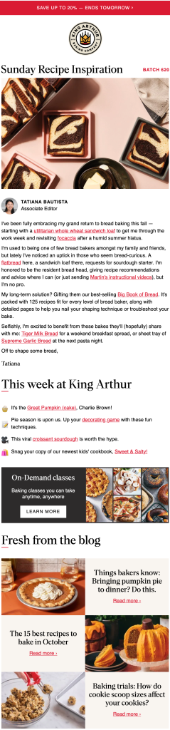 4 Fall Email Marketing Tips to Boost Q4 - King Arthur campaign